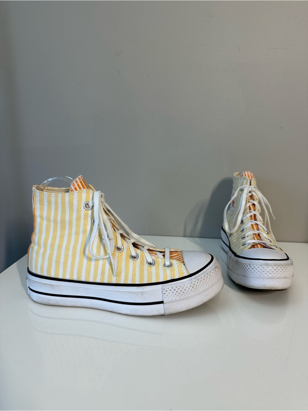 Converse Chuck Taylor Lift Hi Striped White Cyber Mango Platform Sneakers Size 7
